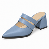 Double Strap Mules Light Blue – ميول حريمي بكعب جلد صناعي بيبي بلو، من قدام – ECADRA