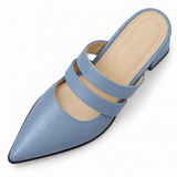 Double Strap Mules Light Blue – ميول حريمي بكعب جلد صناعي بيبي بلو، من فوق – ECADRA