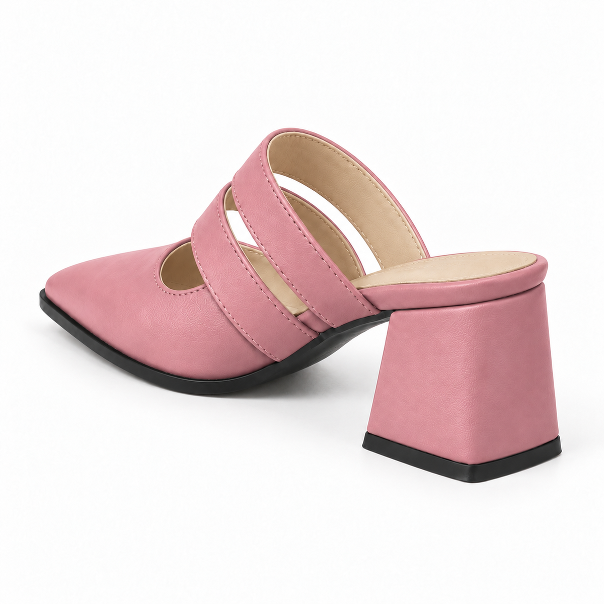 Double Strap Mules Rose – ميول حريمي بكعب جلد صناعي روز، من ورا – ECADRA