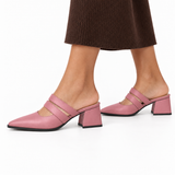 Double Strap Mules Rose – ميول حريمي بكعب جلد صناعي روز، على الرجل – ECADRA