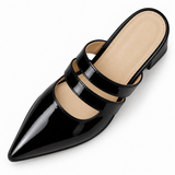 Double Strap Mules Black – ميول حريمي بكعب جلد لامع أسود، من فوق – ECADRA