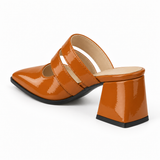 Double Strap Mules Havana – ميول حريمي بكعب جلد لامع هافانا، من ورا – ECADRA