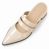 Double Strap Mules Ivory – ميول حريمي بكعب جلد لامع أوف وايت، من فوق – ECADRA