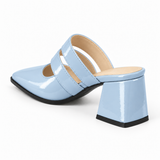 Double Strap Mules Light Blue – ميول حريمي بكعب جلد لامع بيبي بلو، من ورا – ECADRA