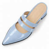 Double Strap Mules Light Blue – ميول حريمي بكعب جلد لامع بيبي بلو، من فوق – ECADRA