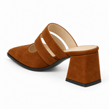 Double Strap Mules Havana – ميول حريمي بكعب شمواه صناعي هافانا، من ورا – ECADRA
