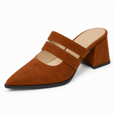 Double Strap Mules Havana – ميول حريمي بكعب شمواه صناعي هافانا، من قدام – ECADRA