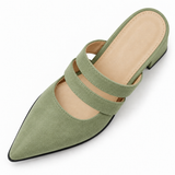 Double Strap Mules Pistachio – ميول حريمي بكعب شمواه صناعي فستقي، من فوق – ECADRA