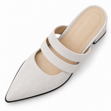 Double Strap Mules White – ميول حريمي بكعب شمواه صناعي أبيض، من فوق – ECADRA