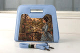 Blue Chic Peek Handbag Vintage Lady Sending Love Letter via Bird