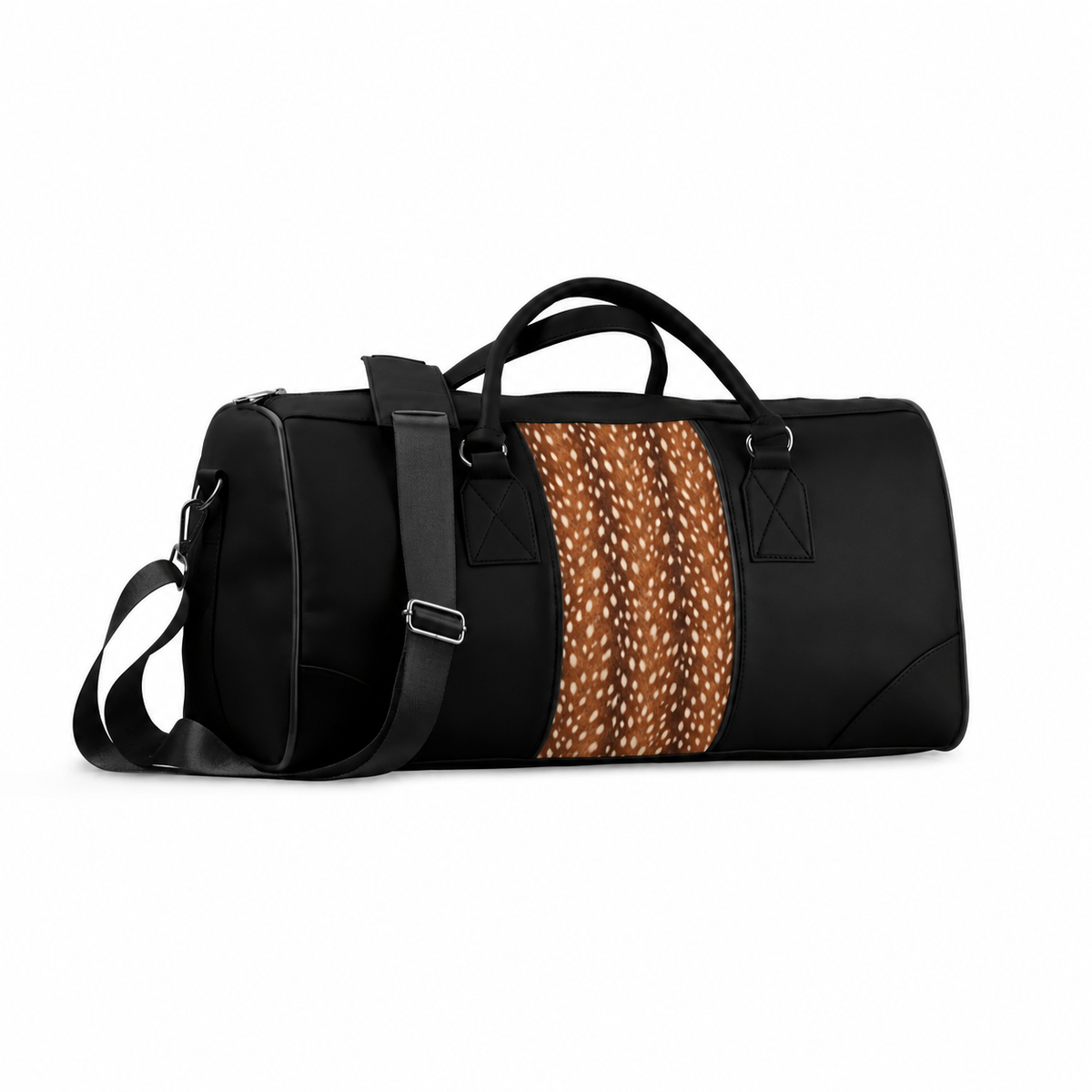 Black Mixed Duffel Bag Fawn – Small Spots print – ECADRA