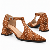 Fawn Print T-Strap Heels – Small Spots print – pair view – ECADRA