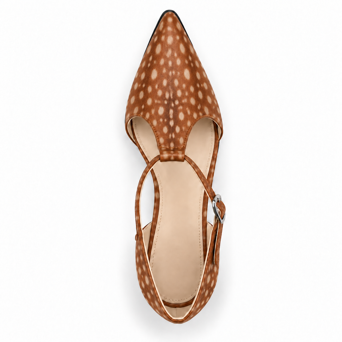 Fawn Print T-Strap Heels – Small Spots print – top view – ECADRA