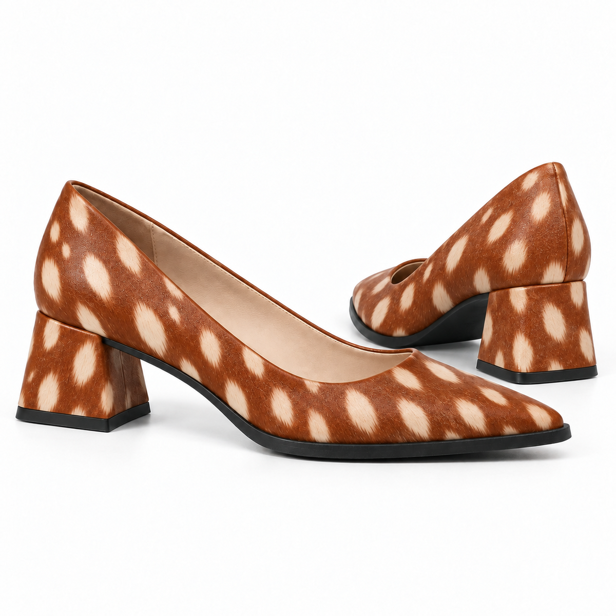 Fawn Print Uptown Classic Pumps – Large Spots print – pair view – ECADRA