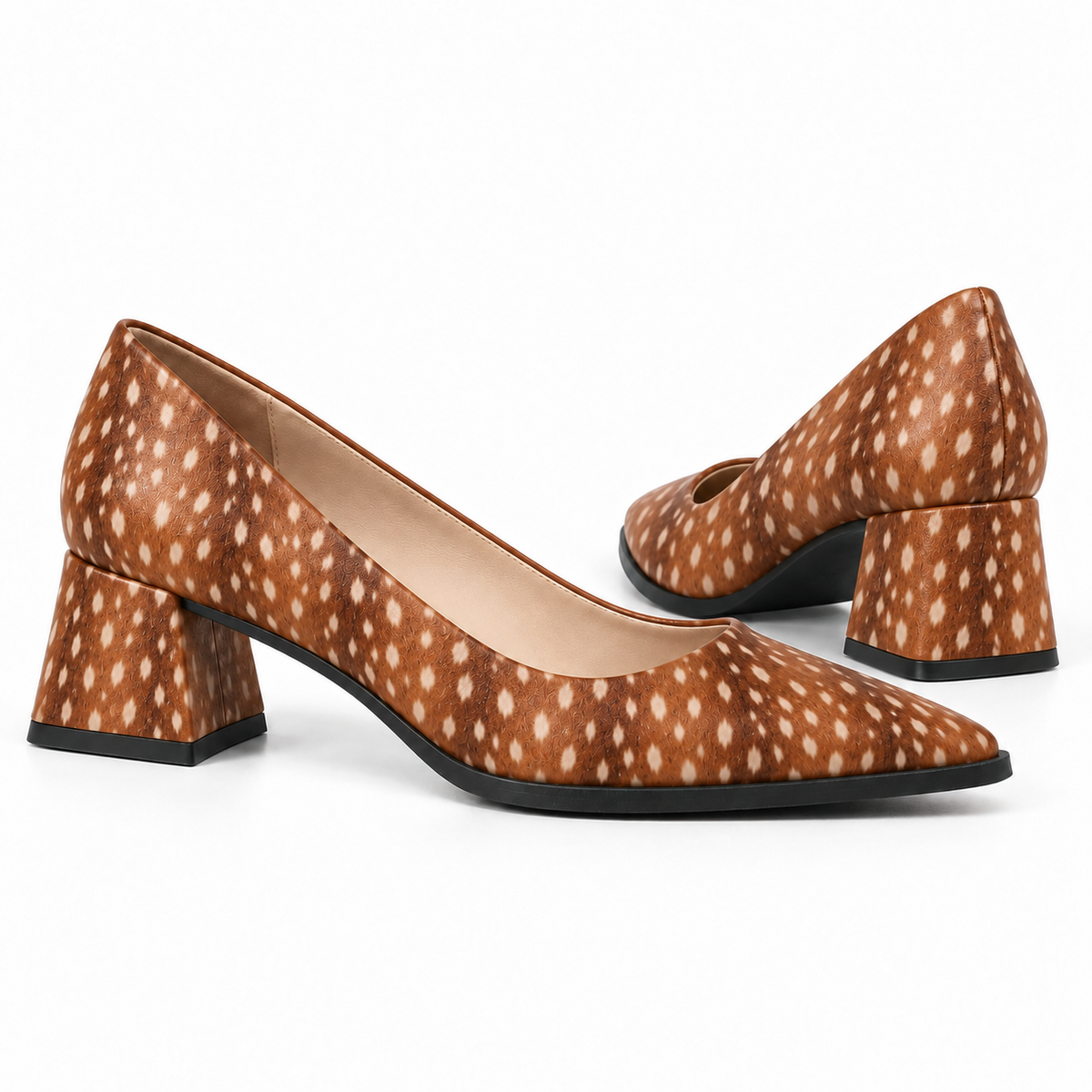 Fawn Print Uptown Classic Pumps – Small Spots print – pair view – ECADRA