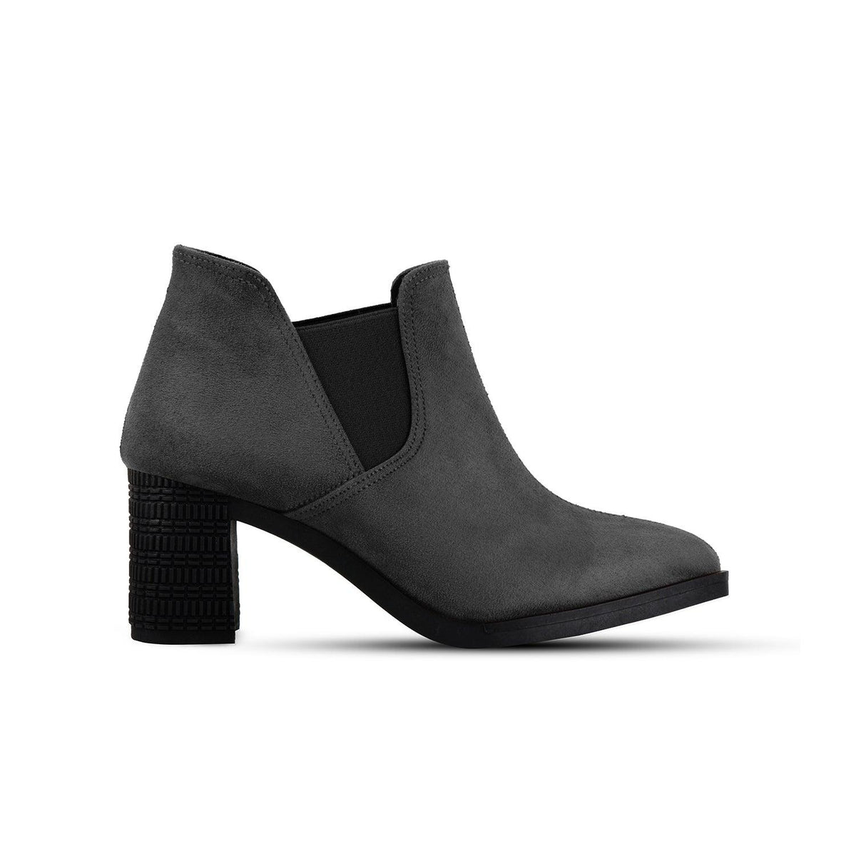 Grey Slit Heeled Bootie - 5
