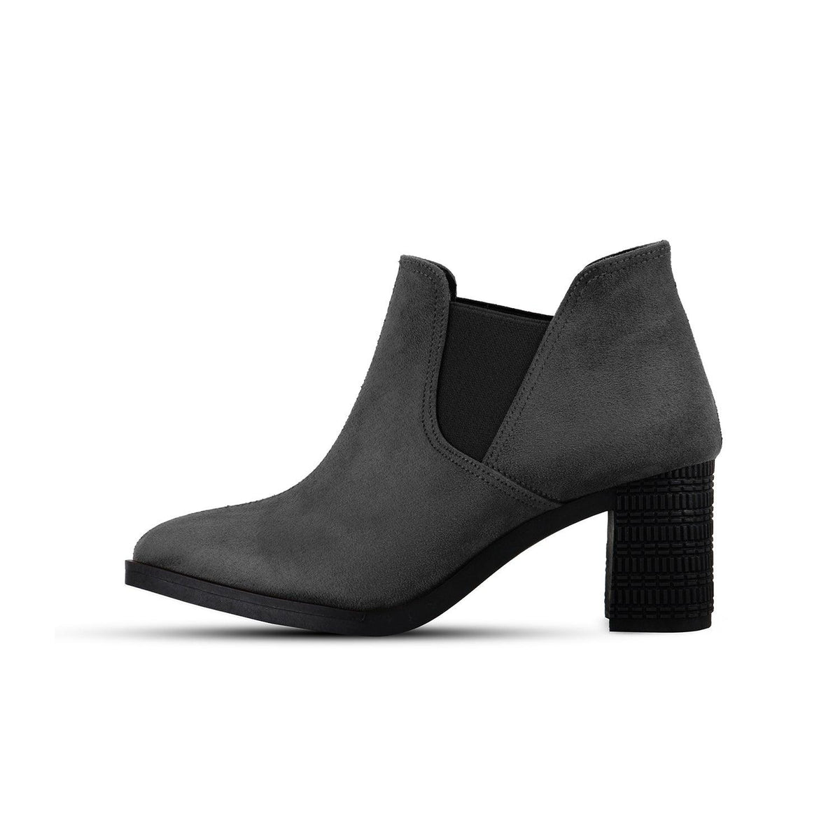 Grey Slit Heeled Bootie - 4