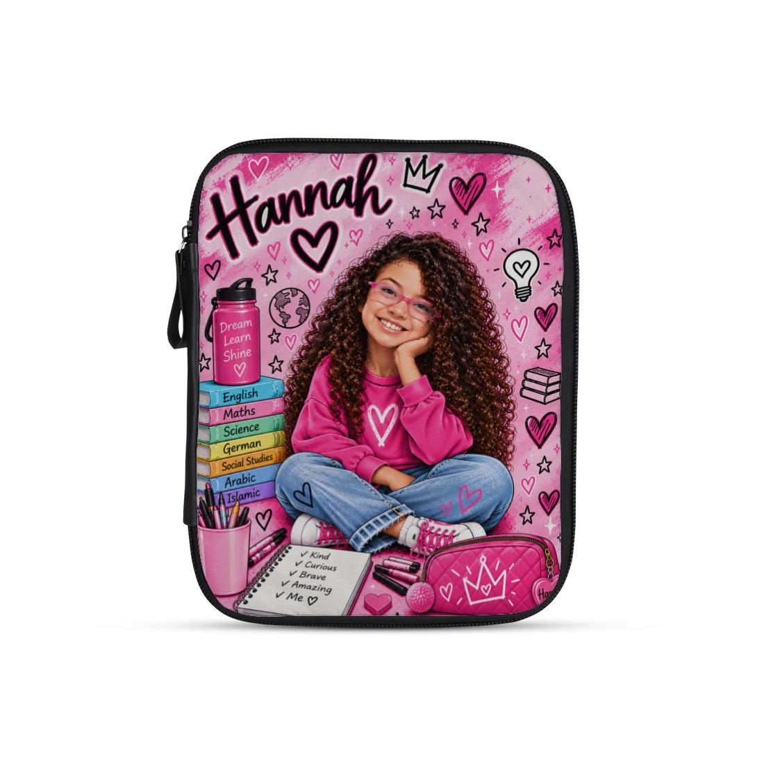 Hannah pink design printed on a tablet sleeves — ECADRA