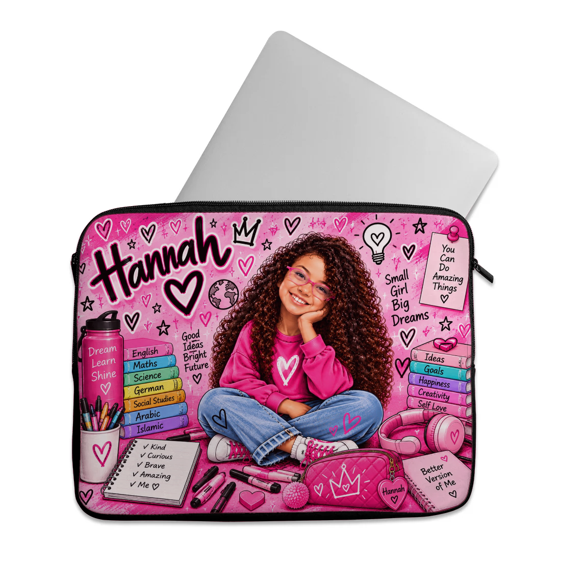 Hannah pinkish design printed on a laptop sleeves — ECADRA