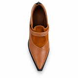 Havana pointed-toe ankle boots with three coiled straps — top view — ECADRA