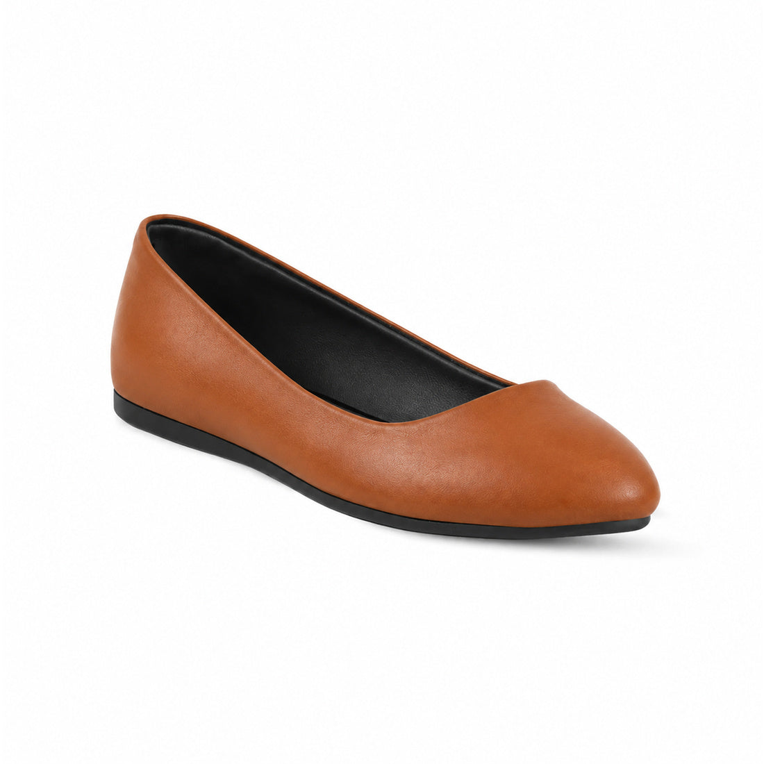 Havana Solid Round Toe – كوتشي فلات حريمي جلد هافانا، مايلة – ECADRA