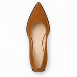 Havana suede pointed pump with low 5 cm flared block heel, top view — ECADRA