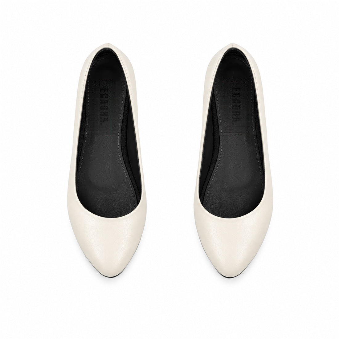 Ivory Solid Round Toe – كوتشي فلات حريمي جلد أوف وايت – ECADRA