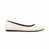 Ivory Solid Round Toe – كوتشي فلات حريمي جلد أوف وايت، من الجنب – ECADRA