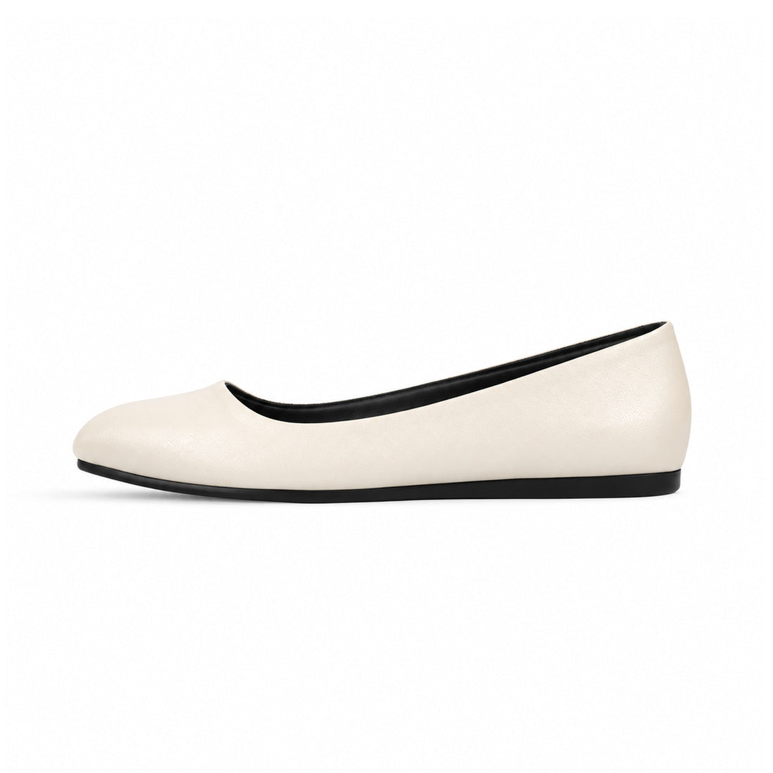 Ivory Solid Round Toe – كوتشي فلات حريمي جلد أوف وايت، من الجنب 2 – ECADRA
