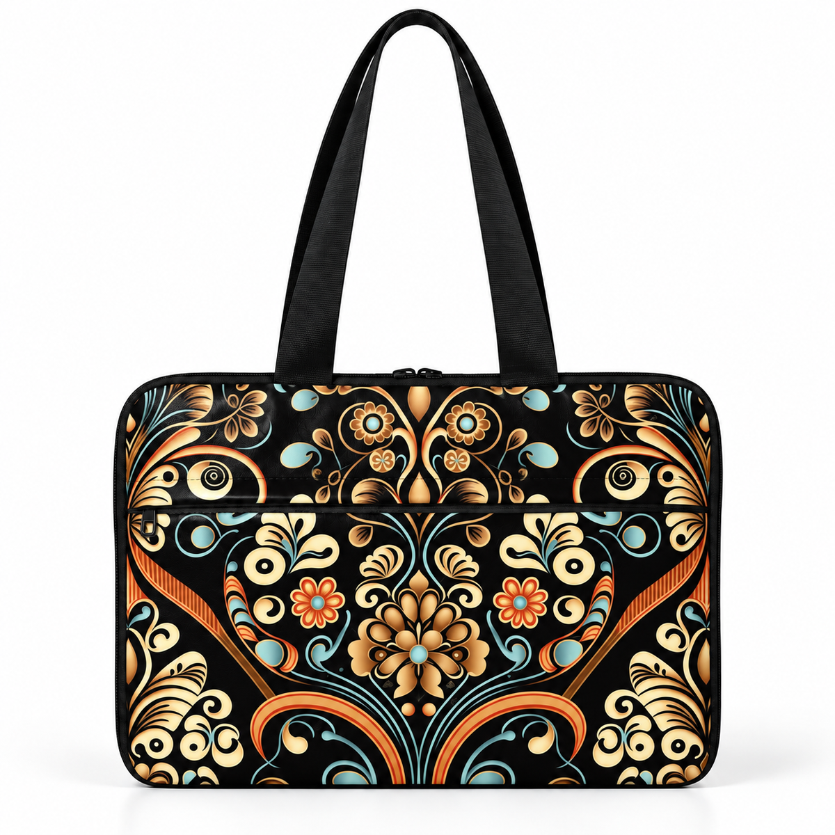 Deadline Laptote – Scrolls – laptop tote bag for women, Golden Damask print – شنطة لابتوب حريمي كتف – ECADRA