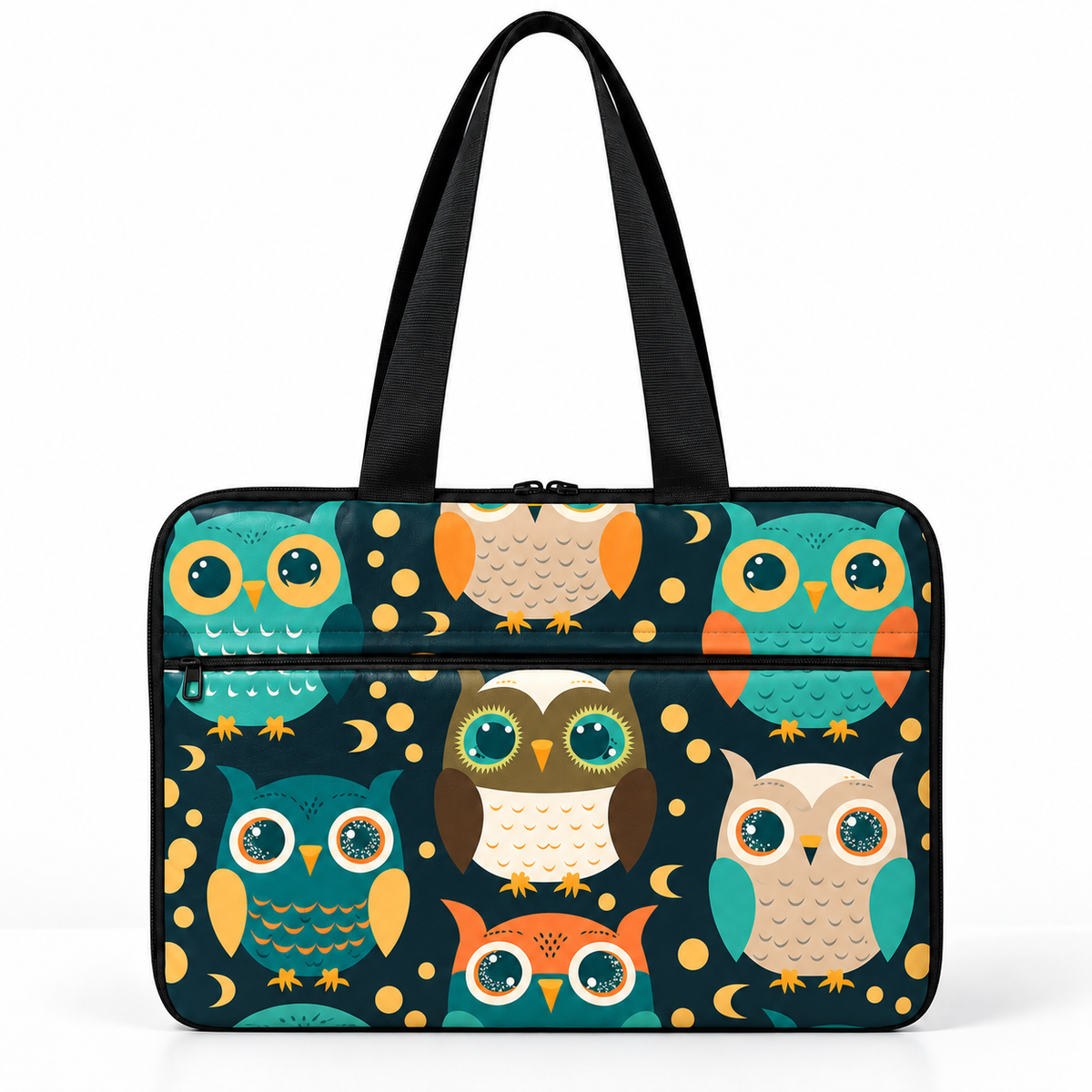 Deadline Laptote – Night Shift – laptop tote bag for women, Teal Owls print – شنطة لابتوب حريمي كتف – ECADRA