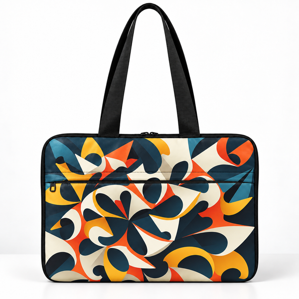 Deadline Laptote – Pinwheel – laptop tote bag for women, Retro Petals print – شنطة لابتوب حريمي كتف – ECADRA