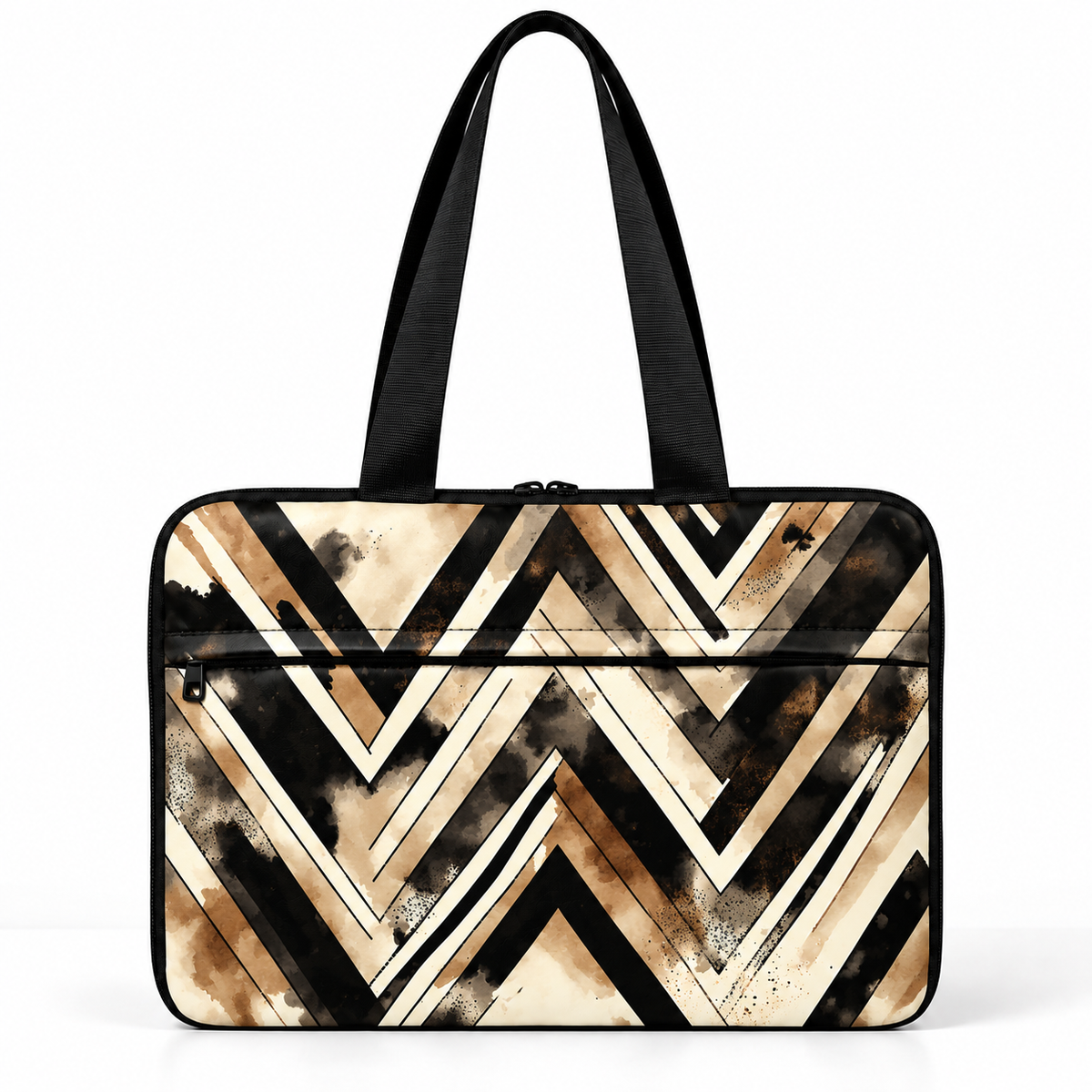 Deadline Laptote – Ups & Downs – laptop tote bag for women, Gold Chevron print – شنطة لابتوب حريمي كتف – ECADRA