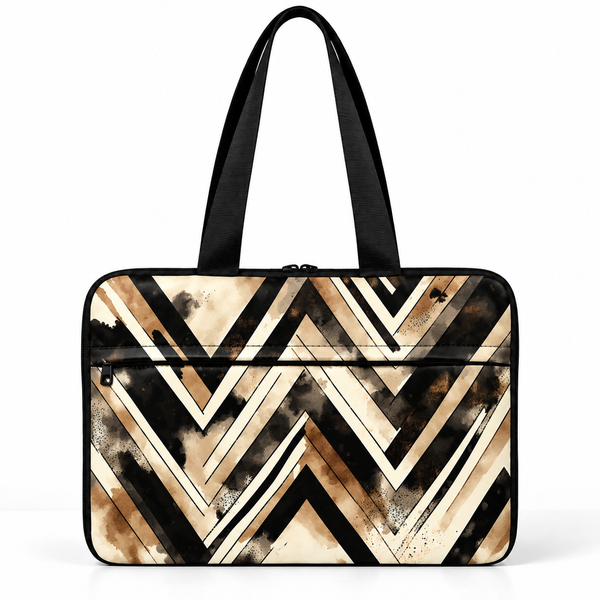 Deadline Laptote – Ups & Downs – laptop tote bag for women, Gold Chevron print – شنطة لابتوب حريمي كتف – ECADRA