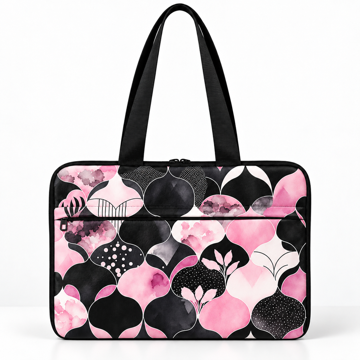 Deadline Laptote – Domes – laptop tote bag for women, Pink Noir Scallop print – شنطة لابتوب حريمي كتف – ECADRA