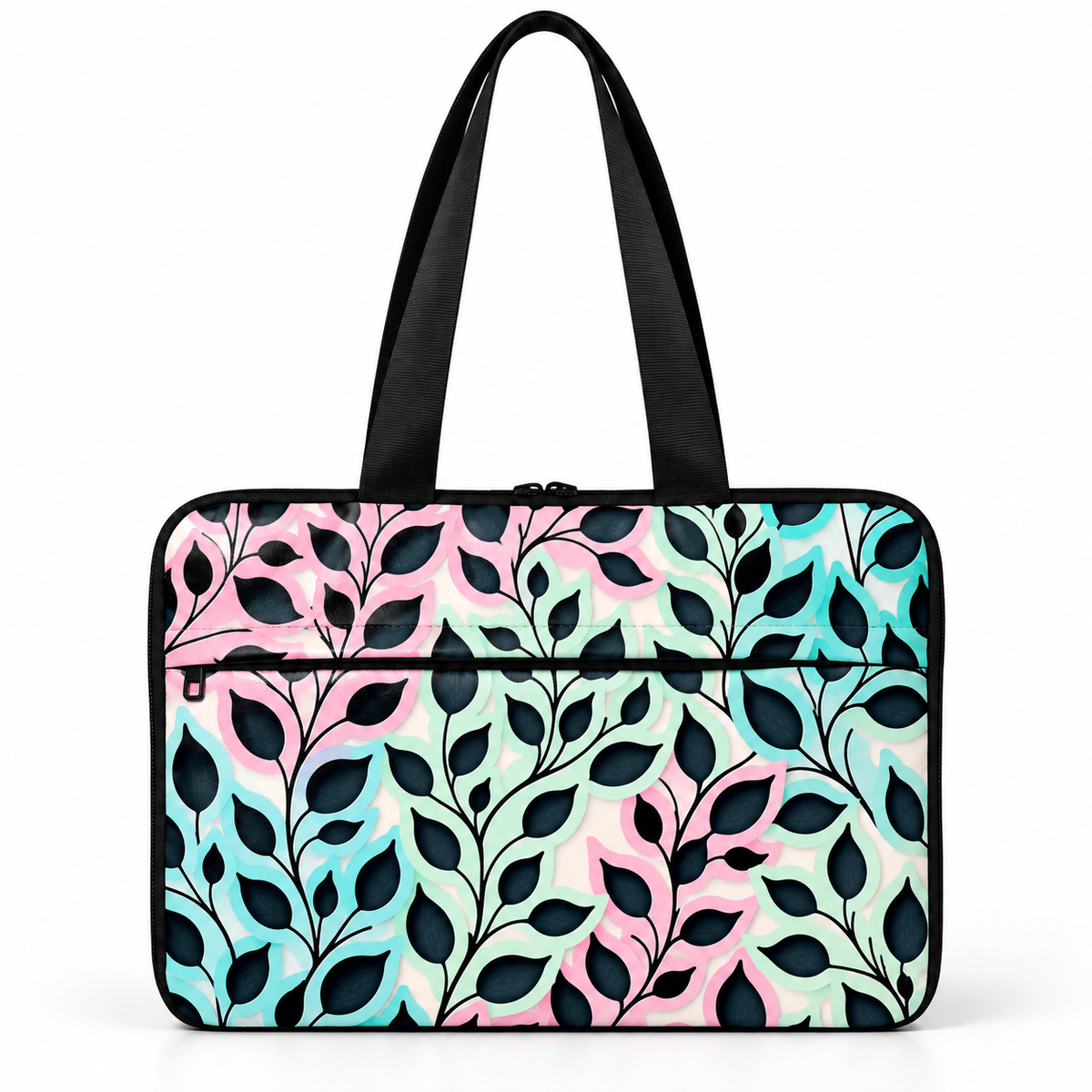 Deadline Laptote – Ivy – laptop tote bag for women, Mint Vines print – شنطة لابتوب حريمي كتف – ECADRA