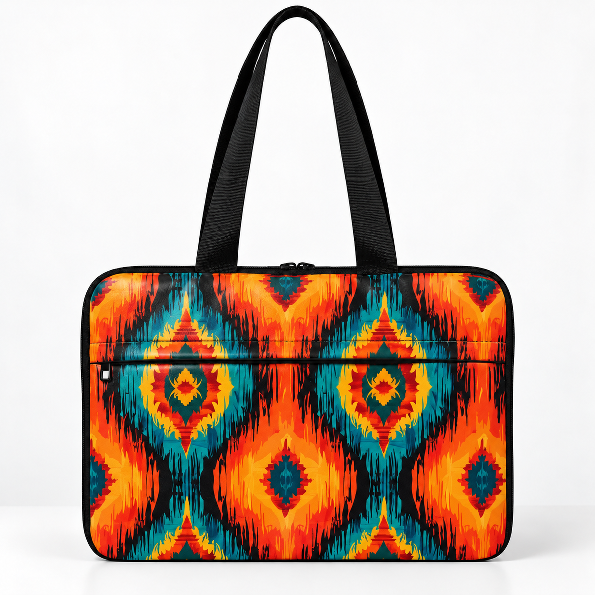 Deadline Laptote – Bonfire – laptop tote bag for women, Flame Ikat print – شنطة لابتوب حريمي كتف – ECADRA