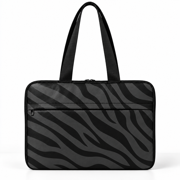 Deadline Laptote – Grey Zebra – laptop tote bag for women, Grey Zebra print – شنطة لابتوب حريمي كتف – ECADRA