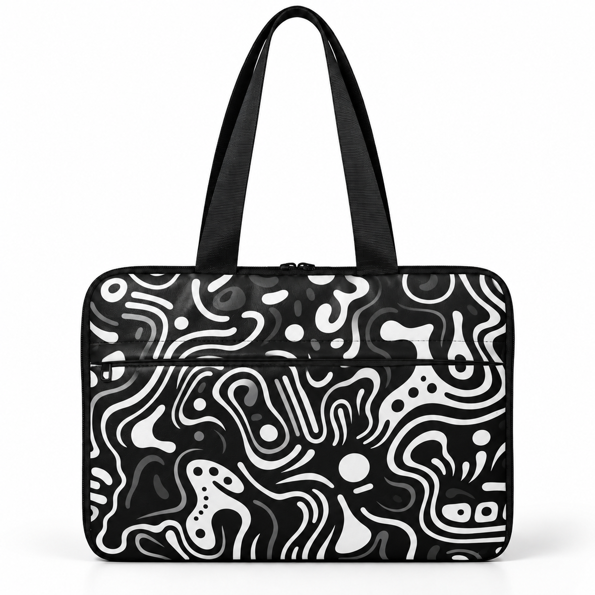 Deadline Laptote – Black & White Abstract – laptop tote bag for women, Black & White Abstract print – شنطة لابتوب حريمي كتف – ECADRA