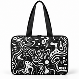 Deadline Laptote – Black & White Abstract – laptop tote bag for women, Black & White Abstract print – شنطة لابتوب حريمي كتف – ECADRA