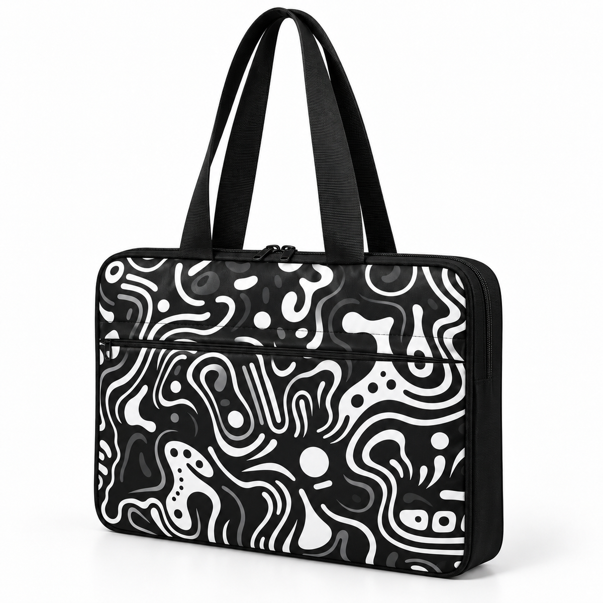 Deadline Laptote – Black & White Abstract – three-quarter view – ECADRA