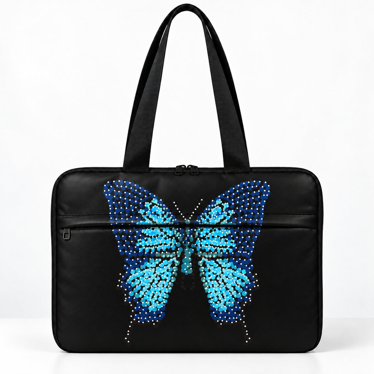 Deadline Laptote – Blue Butterfly – laptop tote bag for women, Blue Butterfly print – شنطة لابتوب حريمي كتف – ECADRA