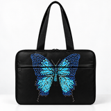 Deadline Laptote – Blue Butterfly – laptop tote bag for women, Blue Butterfly print – شنطة لابتوب حريمي كتف – ECADRA