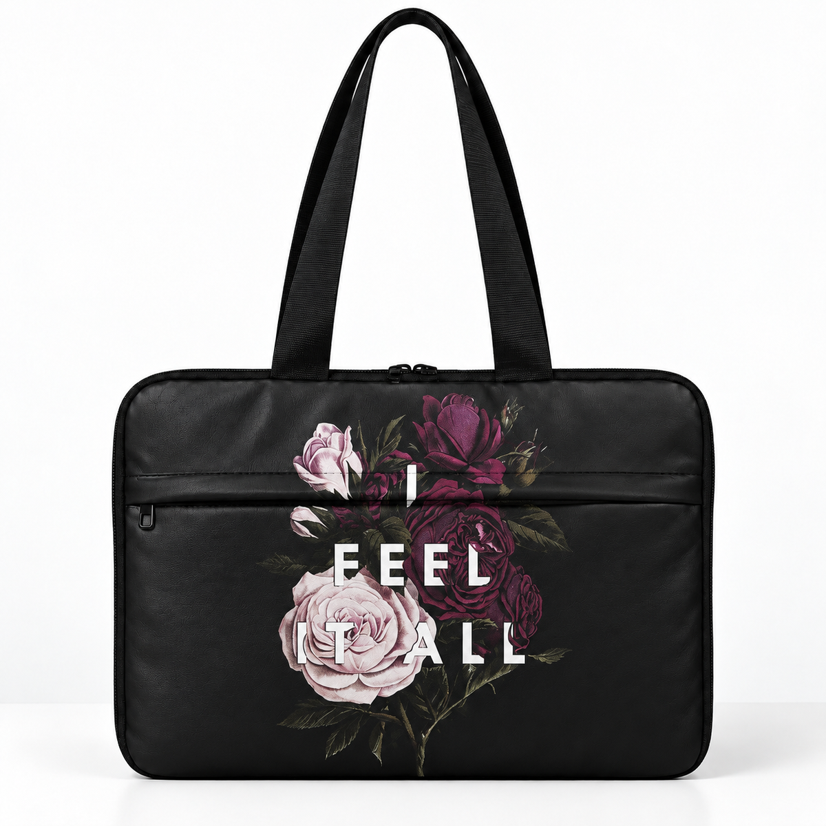 Deadline Laptote – Feel It All – laptop tote bag for women, Feel It All print – شنطة لابتوب حريمي كتف – ECADRA