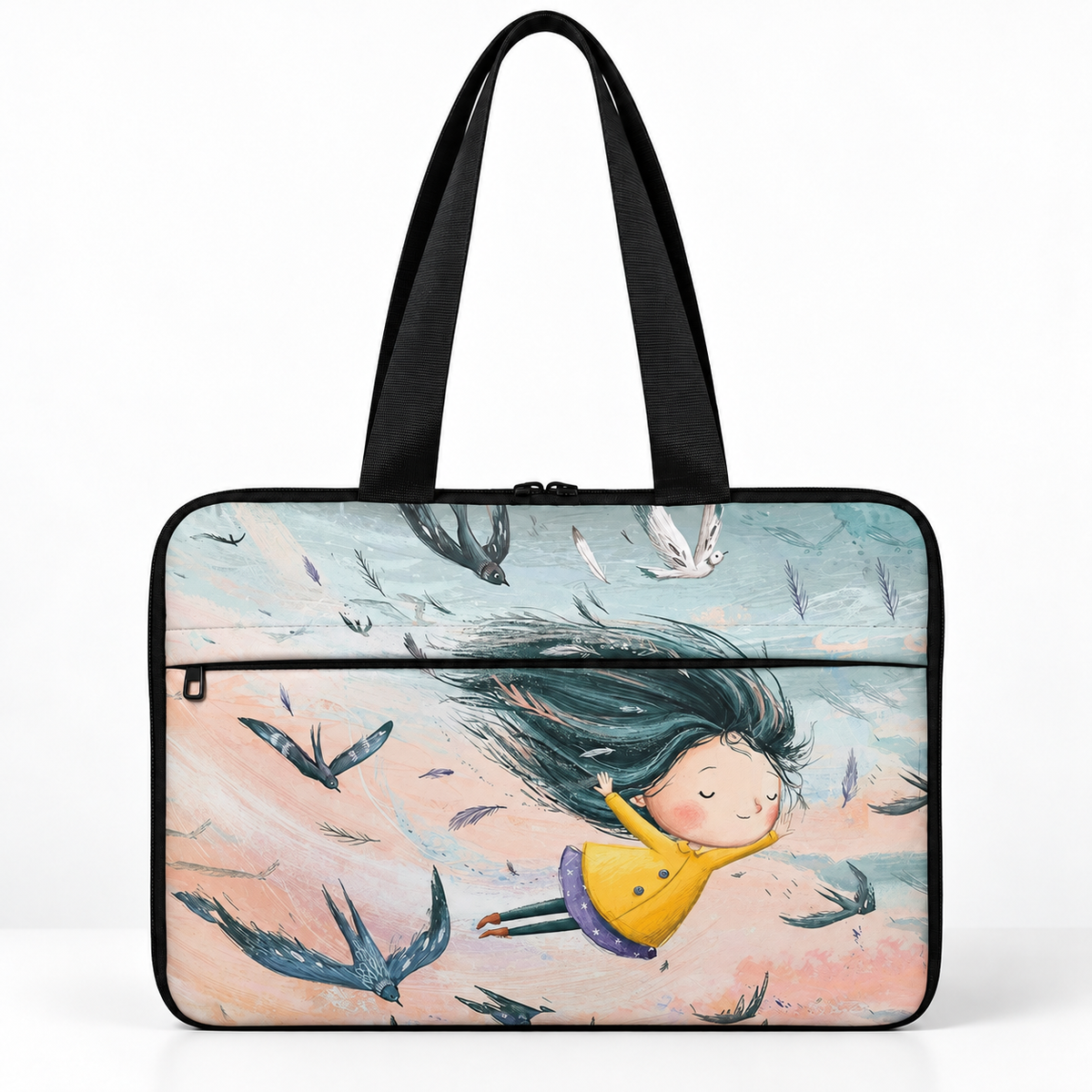 Deadline Laptote – Fly With Me – laptop tote bag for women, Fly With Me print – شنطة لابتوب حريمي كتف – ECADRA