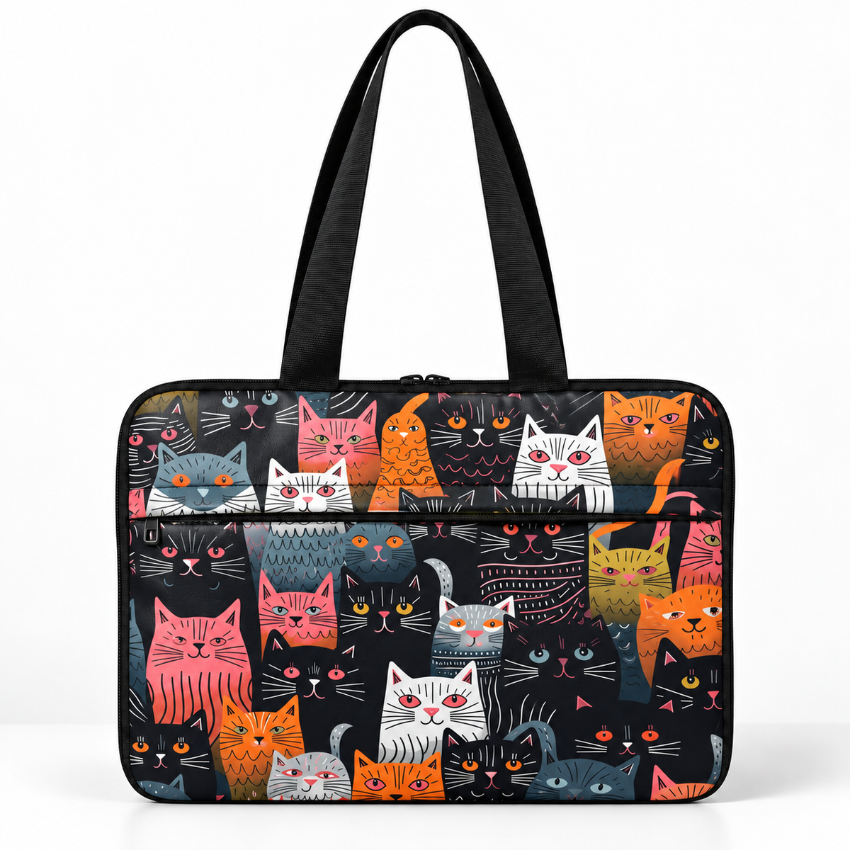 Deadline Laptote – Outlines Cat Pattern – laptop tote bag for women, Outlines Cat Pattern print – شنطة لابتوب حريمي كتف – ECADRA