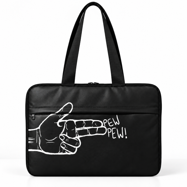 Deadline Laptote – PEW PEW – laptop tote bag for women, PEW PEW print – شنطة لابتوب حريمي كتف – ECADRA