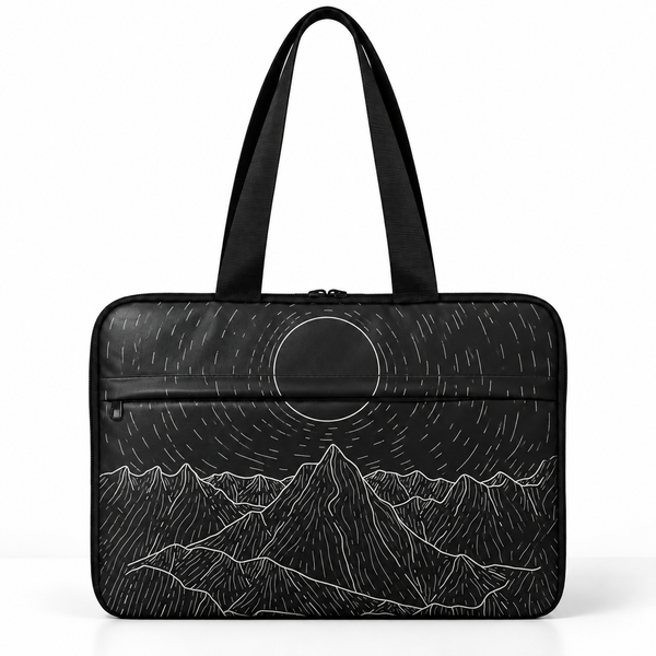 Deadline Laptote – The Dark Mountainous – laptop tote bag for women, The Dark Mountainous print – شنطة لابتوب حريمي كتف – ECADRA