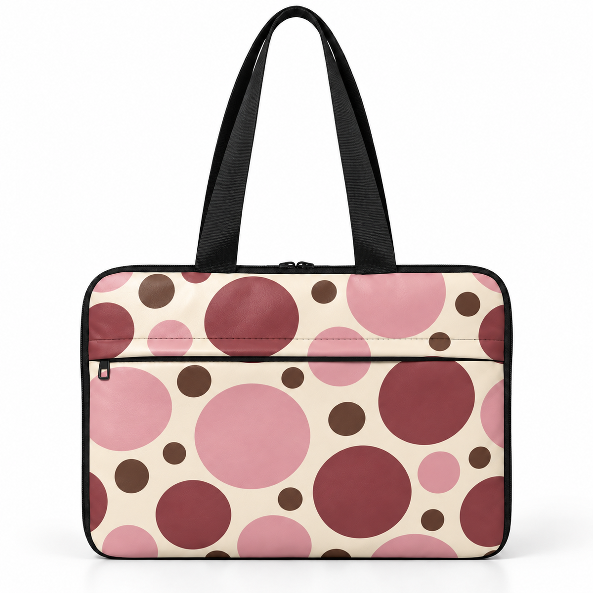 Deadline Laptote – Dot Party – laptop tote bag for women, blush & mahogany polka dot print – شنطة لابتوب حريمي كتف – ECADRA