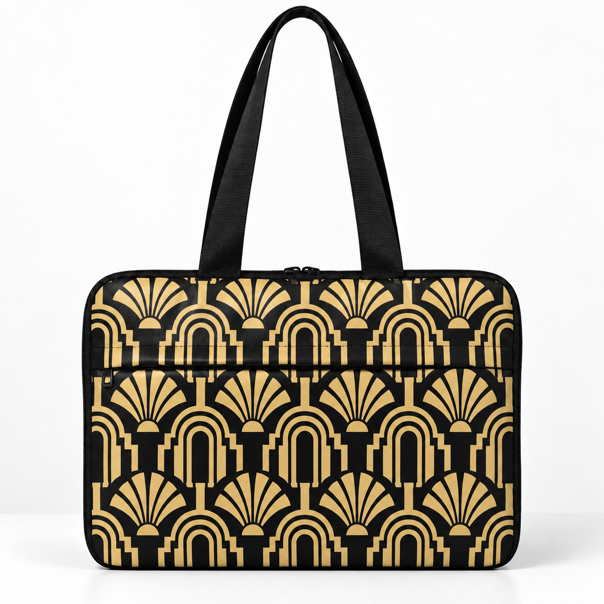 Deadline Laptote – Deco Fans – laptop tote bag for women, champagne Art Deco fans print – شنطة لابتوب حريمي كتف – ECADRA